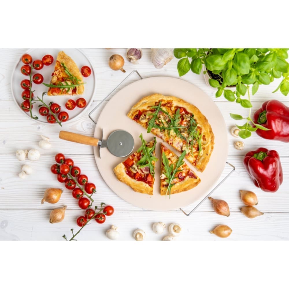Smile - Pizza Stone 33 cm - Pizzasteen - Inclusief Pizza Snijmes